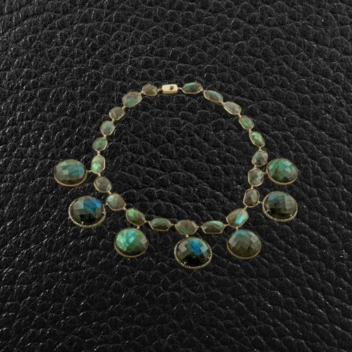 cute necklaces for women -Labradorite & Diamond Disc Necklace