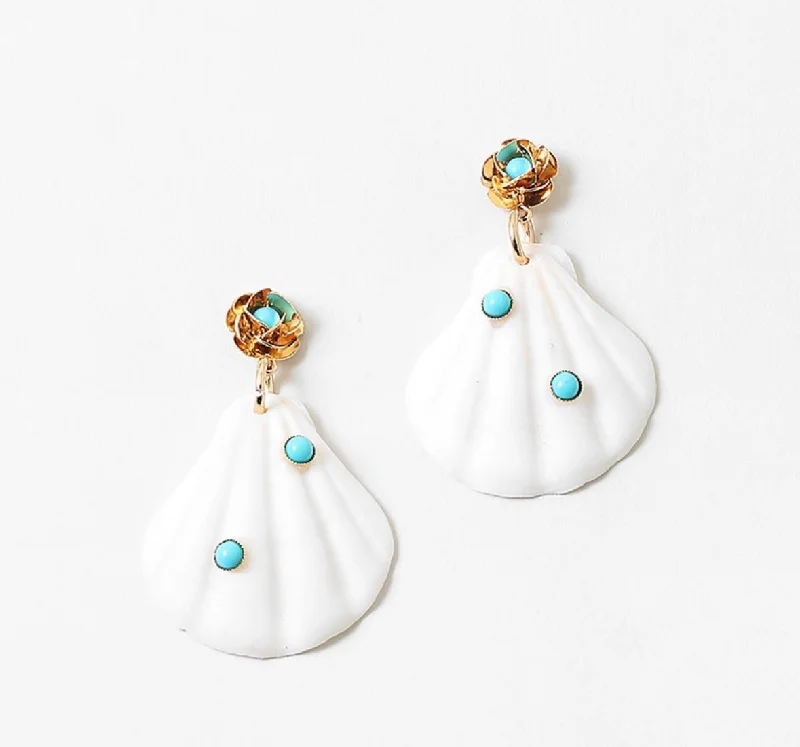 statement earrings for women -Shell and Turquoise Earrings