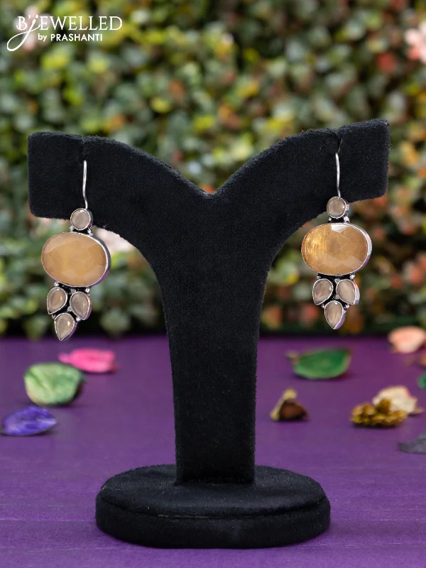 elegant hoop earrings -Oxidised earring with peach stones