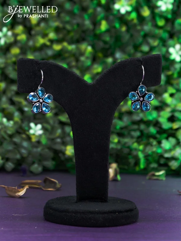 long chain earrings for women -Oxidised hanging type earring with ice blue stones