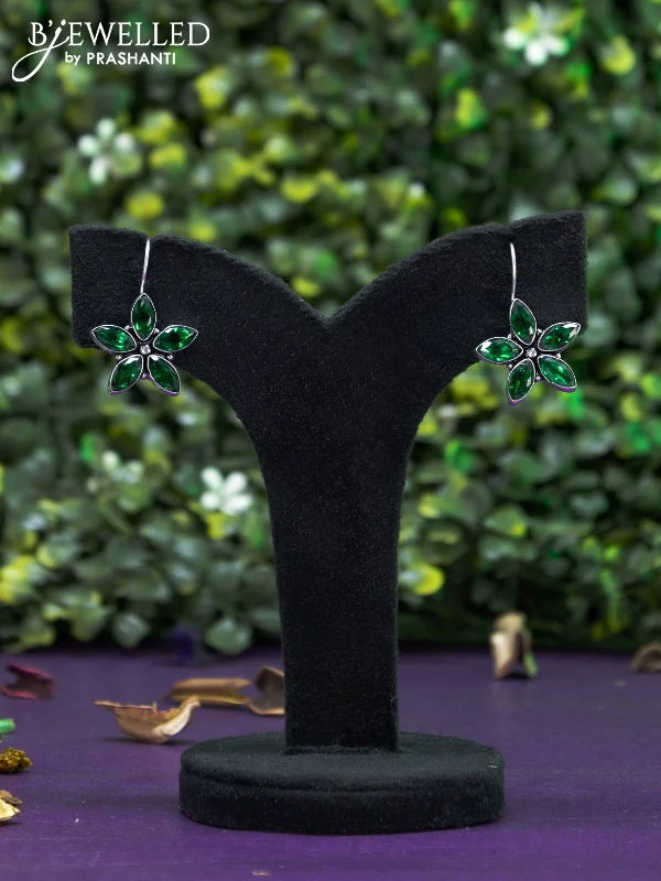 women’s earrings -Oxidised hanging type earring floral design with emerald stones