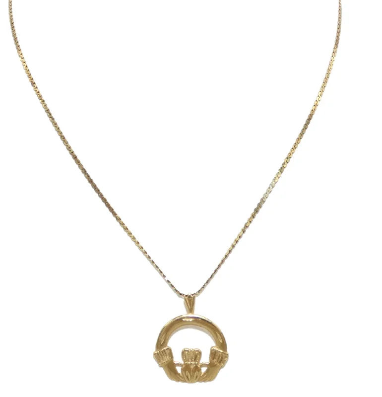 classic diamond necklaces for women -14K Gold Claddagh Necklace