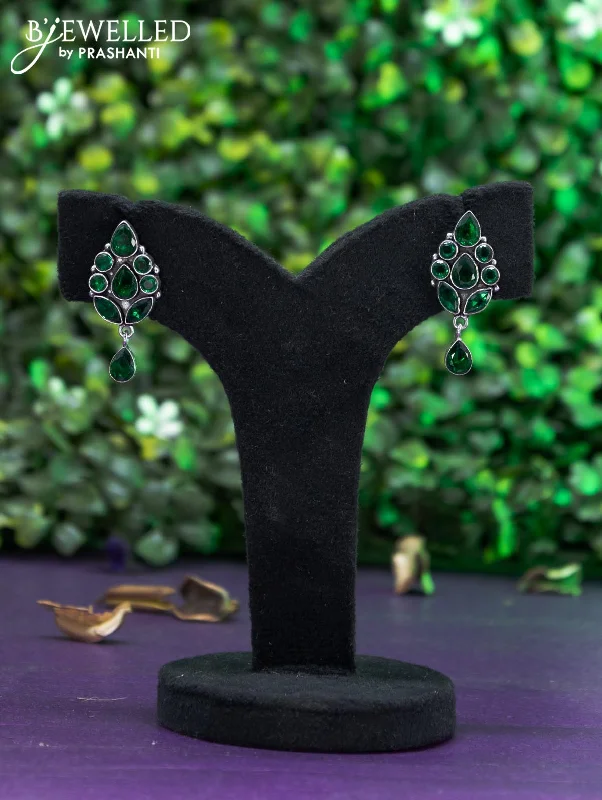 hoop earrings for evening wear -Oxidised earring with emerald stones and hanging