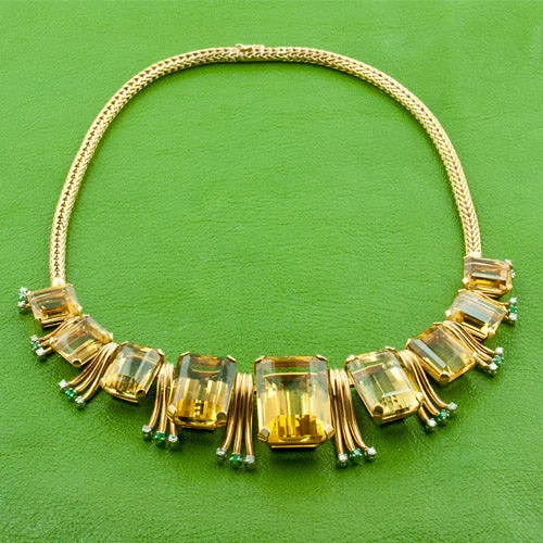 stylish modern necklaces for women -Citrine, Diamond & Emerald Estate Necklace