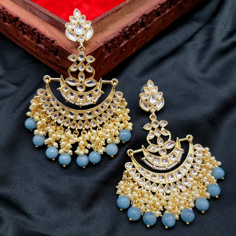 long dangle earrings for women -Statement Long Kundan Earrings