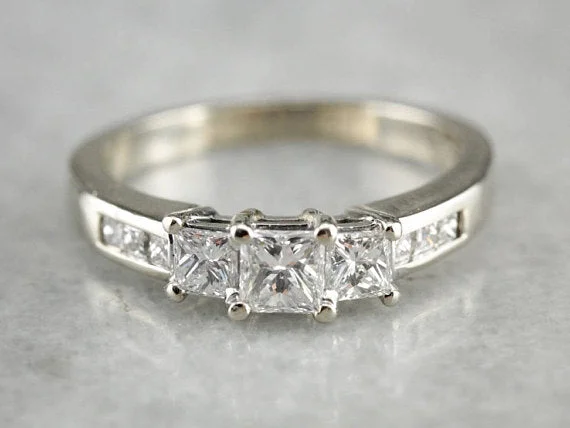 designer engagement rings -Classic Three Diamond White Gold Engagement Ring