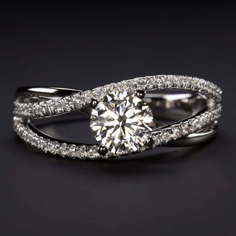 custom halo engagement rings -1.5ct F-G SI2 DIAMOND ENGAGEMENT RING NATURAL ROUND CUT WHITE GOLD SPLIT SHANK