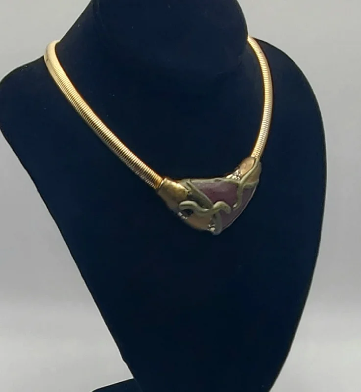 romantic necklaces for women -Unusual Art Pendant Gold Tone Necklace - 18"