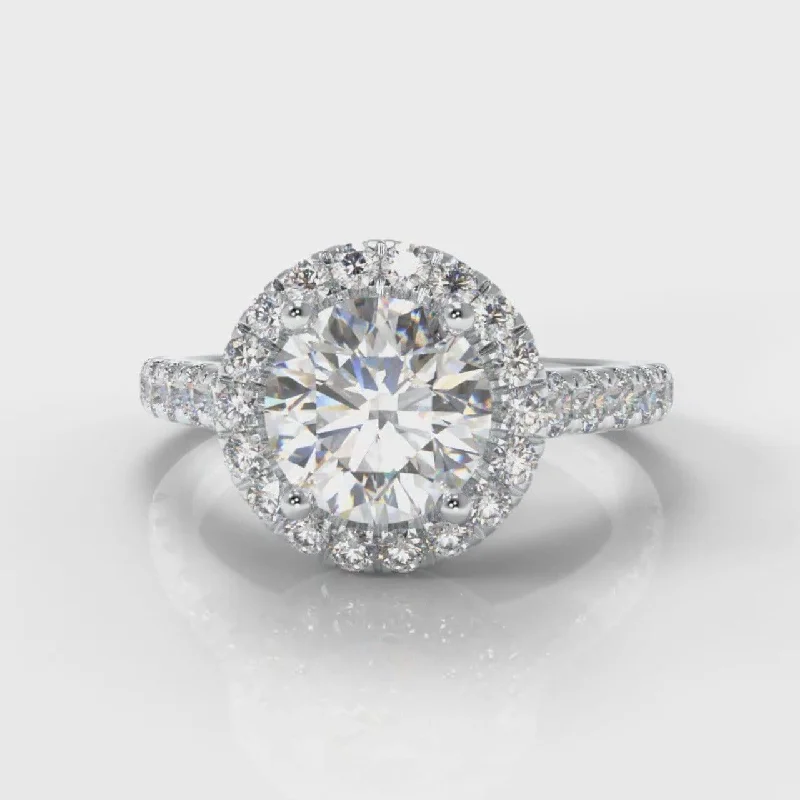 elegant engagement rings -Micropavé Round Brilliant Cut Diamond Halo Engagement Ring