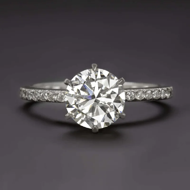 luxury platinum engagement rings -1.78ct EXCELLENT CUT DIAMOND ENGAGEMENT RING PLATINUM ROUND BRILLIANT PAVE BAND