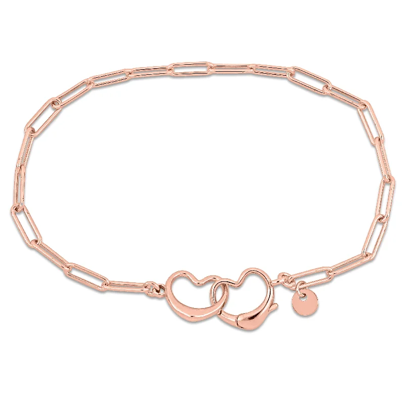 women’s rings -Mimi & Max Pink Paper Clip Link Bracelet w/ Double Heart Clasp in Rose Silver - 7.5 in.