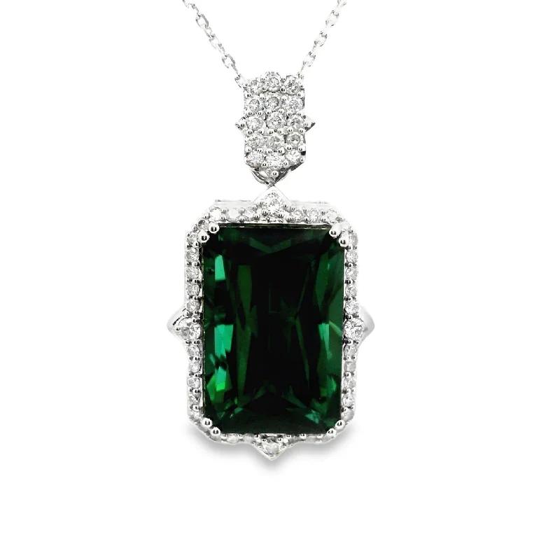 layered gold necklaces for women -18.12 Carat Green Tourmaline Diamond 14k White Gold Pendant