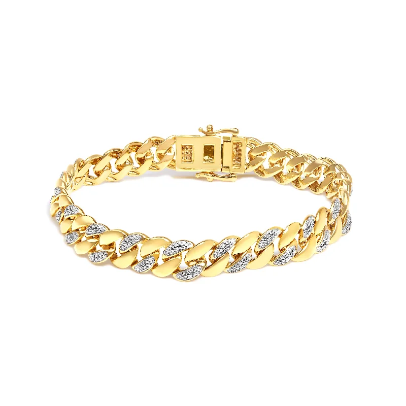 matching bracelet sets for women -14K Yellow Gold Plated .925 Sterling Silver 3/8 Cttw Diamond Cuban Bracelet