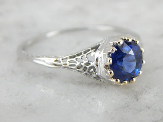 engraved engagement rings -Gorgeous Sapphire, Art Deco Filigree Engagement Ring