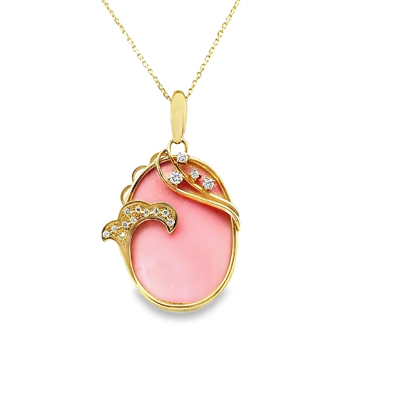 gold necklaces for women -Pink Opal Diamond 18k Yellow Gold Necklace