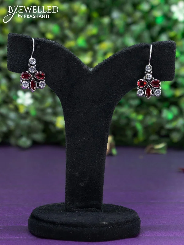 hoop earrings for women -Oxidised hanging type earring with maroon and cz stones