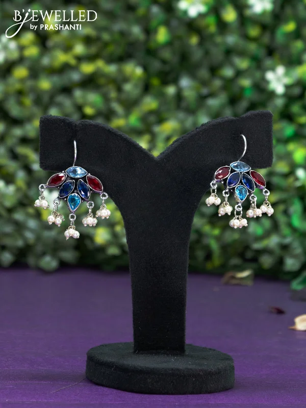 women’s fashion stud earrings -Oxidised hanging type earring with multi colour stones and pearl hanhing