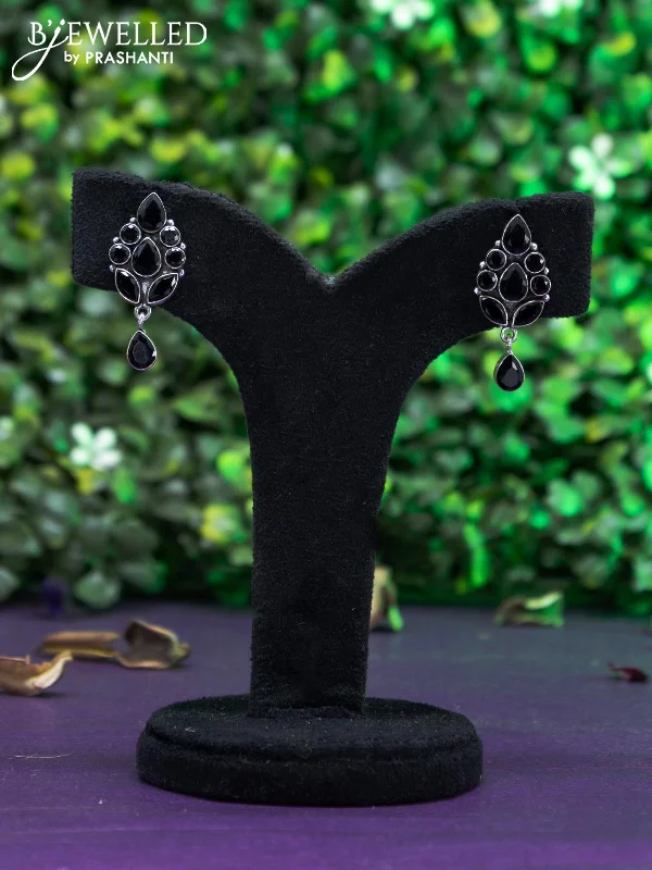 evening earrings for women -Oxidised earring with black stones and hanging