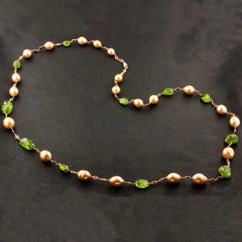 sterling silver necklaces for women -Golden South Sea Pearl, Orange Sapphire & Peridot Necklace