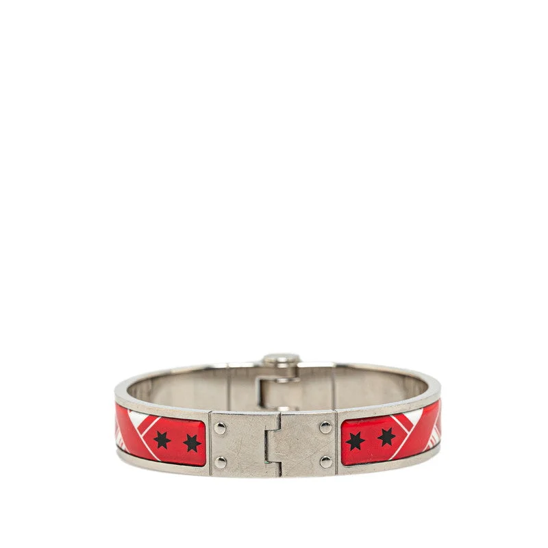 fashion rings for women -Hermes Charnieres PM Bangle Silver Red Metal