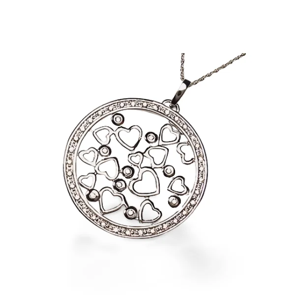 unique necklaces for women -Gorgeous Estate 14K White Gold Diamond Hearts Pendant Necklace