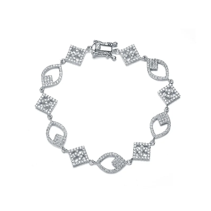 alternative wedding rings for women -GENEVIVE Sterling Silver Cubic Zirconia Pave-Set Bracelet