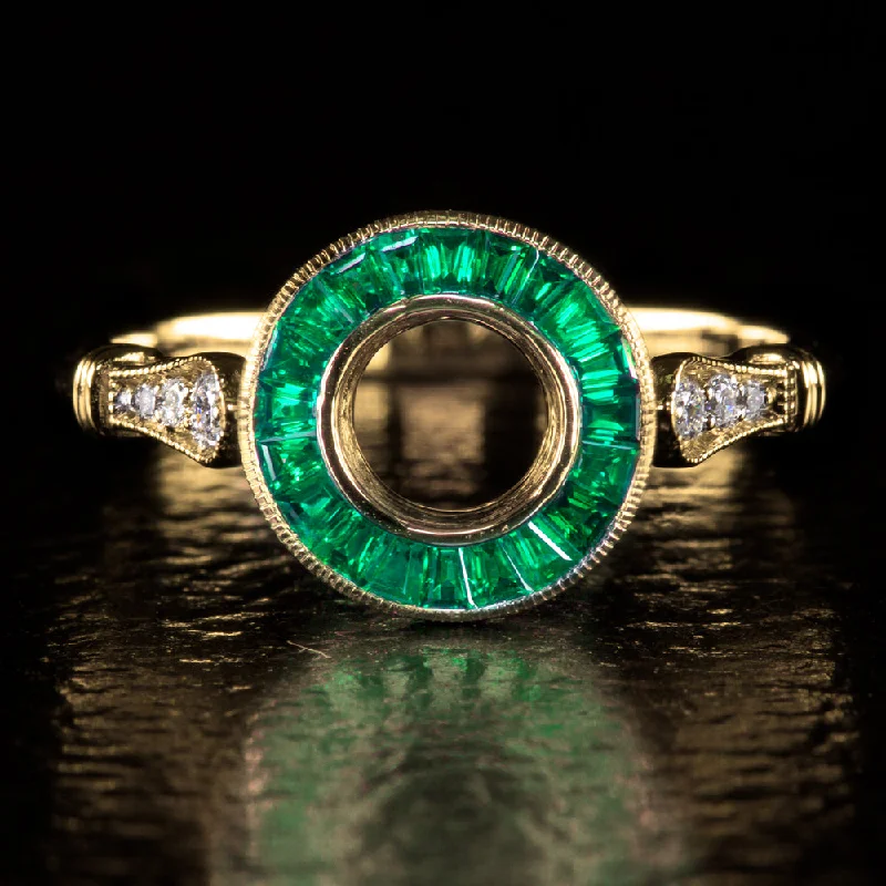 gemstone engagement rings -NATURAL EMERALD DIAMOND ART DECO ENGAGEMENT RING SETTING VINTAGE STYLE TARGET