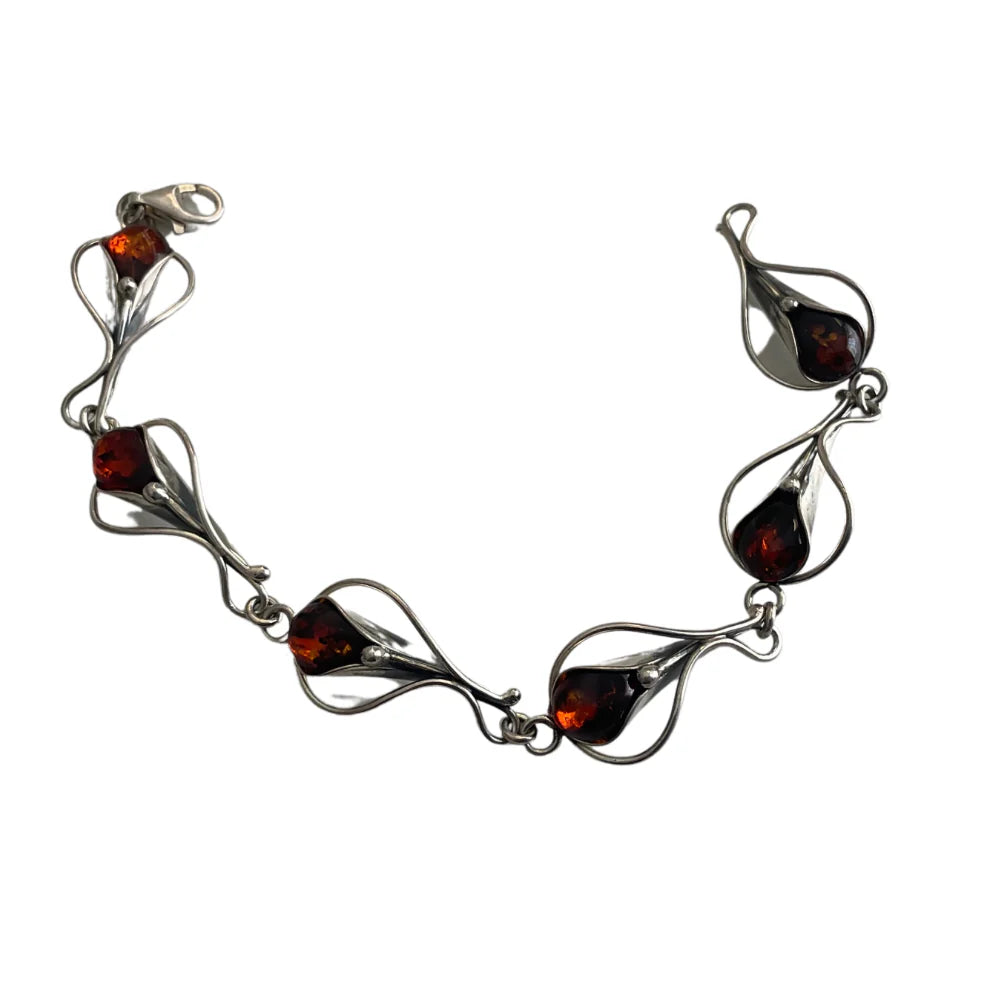 elegant bracelets for women -Sterling Silver and Rich Brandy Coloured Amber Bracelet