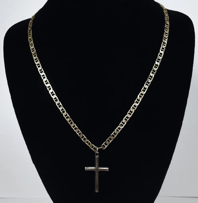 fashion necklaces for women -Sterling Silver Cross Pendant on Heavy Sterling Silver Italian Chain Link Necklace