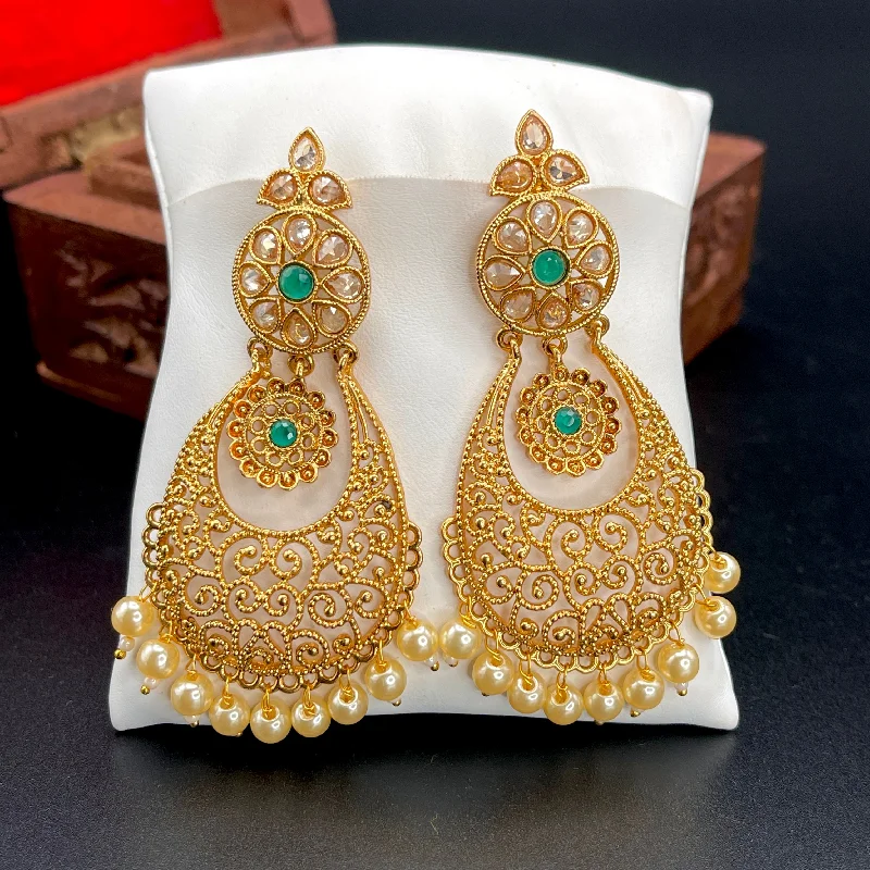 gold dangly earrings for women -Long Polki LCD Chaandbali Earrings