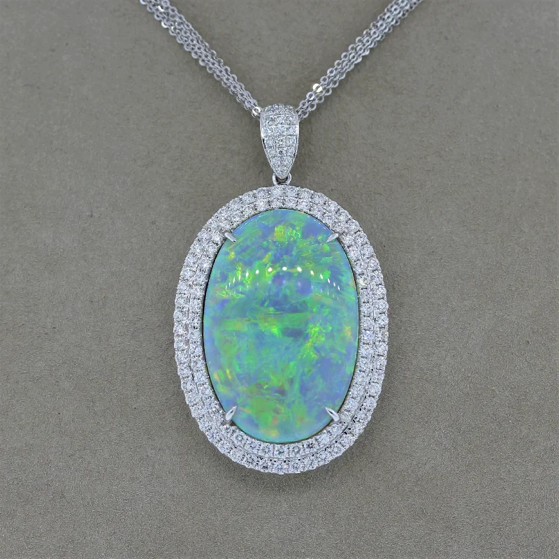 gold pendant necklaces for women -Magnificent Australian Opal Diamond Gold Pendant