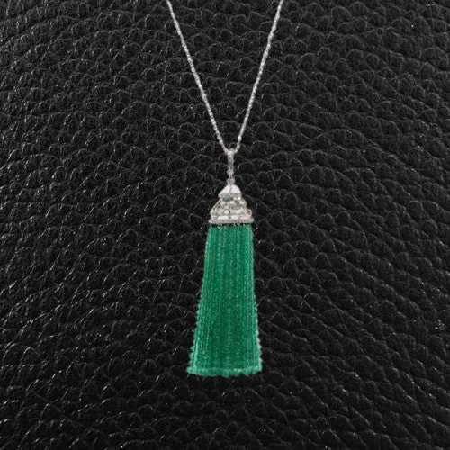 stacked necklaces for women -Emerald & Diamond Tassel Necklace