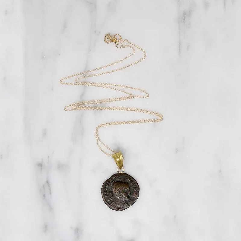 layered chain necklaces for women -Emperor Constantine Roman Copper Coin in Gold Necklace