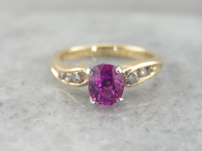 diamond cluster engagement rings -Pink Sapphire Engagement Ring with Diamond Accented Shoulders