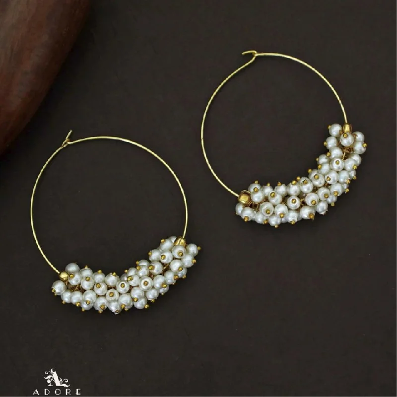 sleek hoop earrings for women -The Orb of Moon- Golden Pearl Earrings