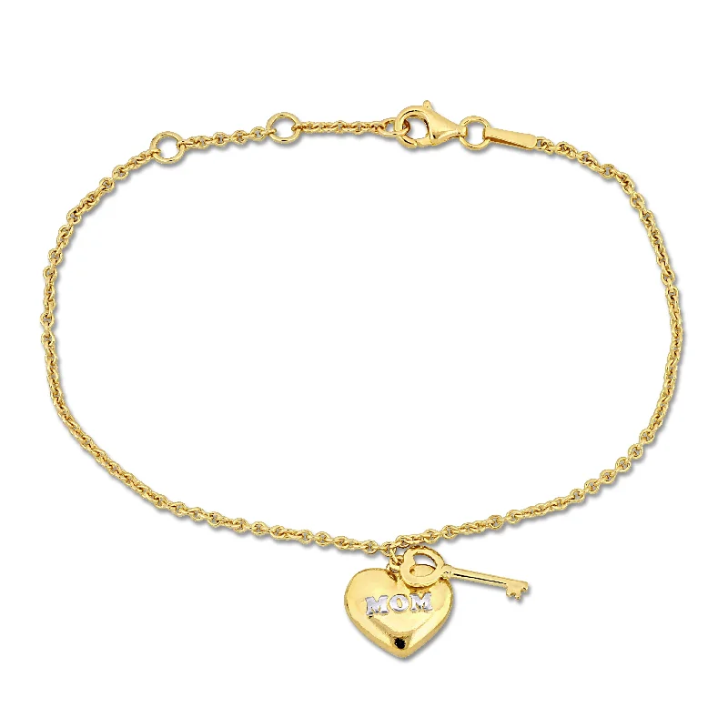 vintage style bracelets -Mimi & Max Yellow Silver Charm Bracelet w/18K Yellow Gold Plated "Mom" Heart & Key Charm