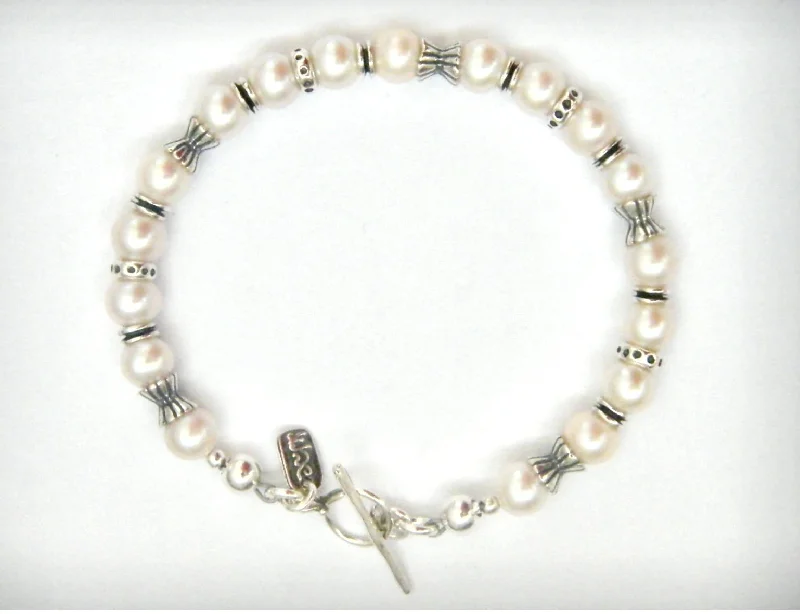 custom charm bangles for women -Shablool Designer Silver and Pearl Bracelet - B00944