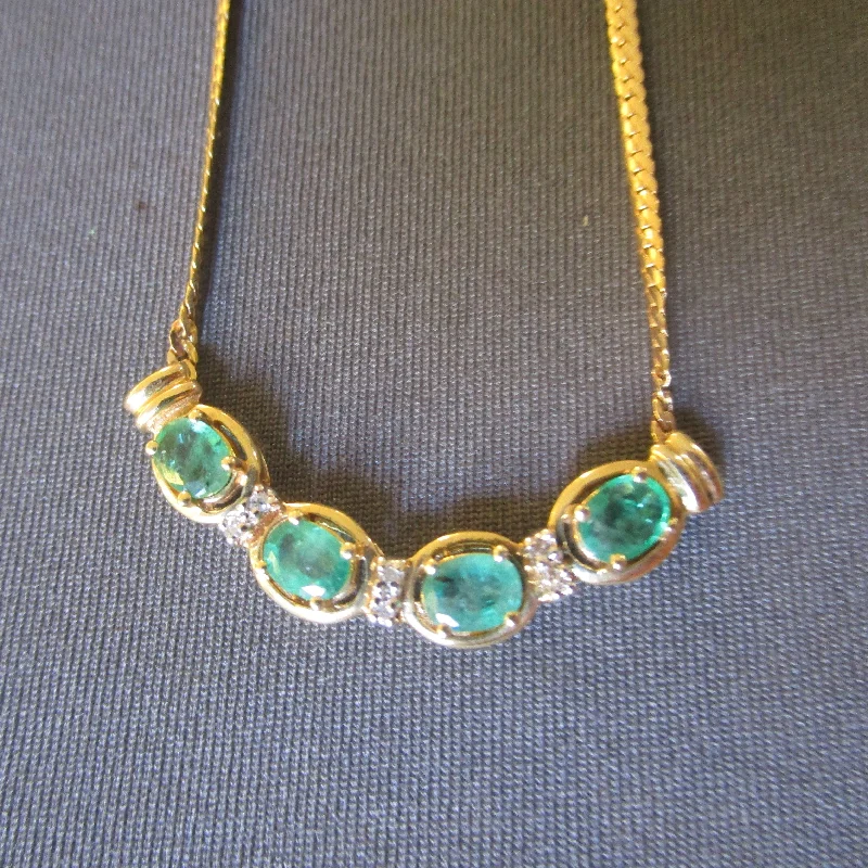 unique necklaces for women -Superb 14k Gold Emerald And Diamond Set Necklace Vintage Italy circa 1990