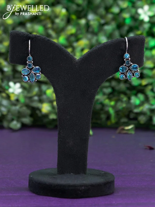 custom earrings for women -Oxidised hanging type earring with ice blue stones